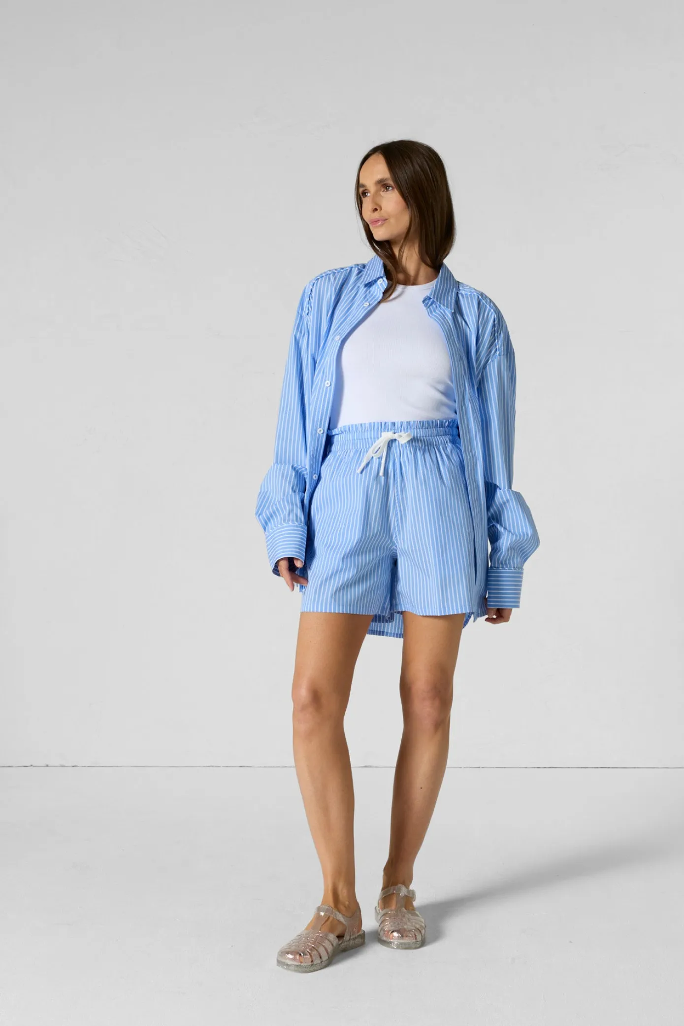 Chemise mixte en popeline Bleu céleste rayé Duffy stripe