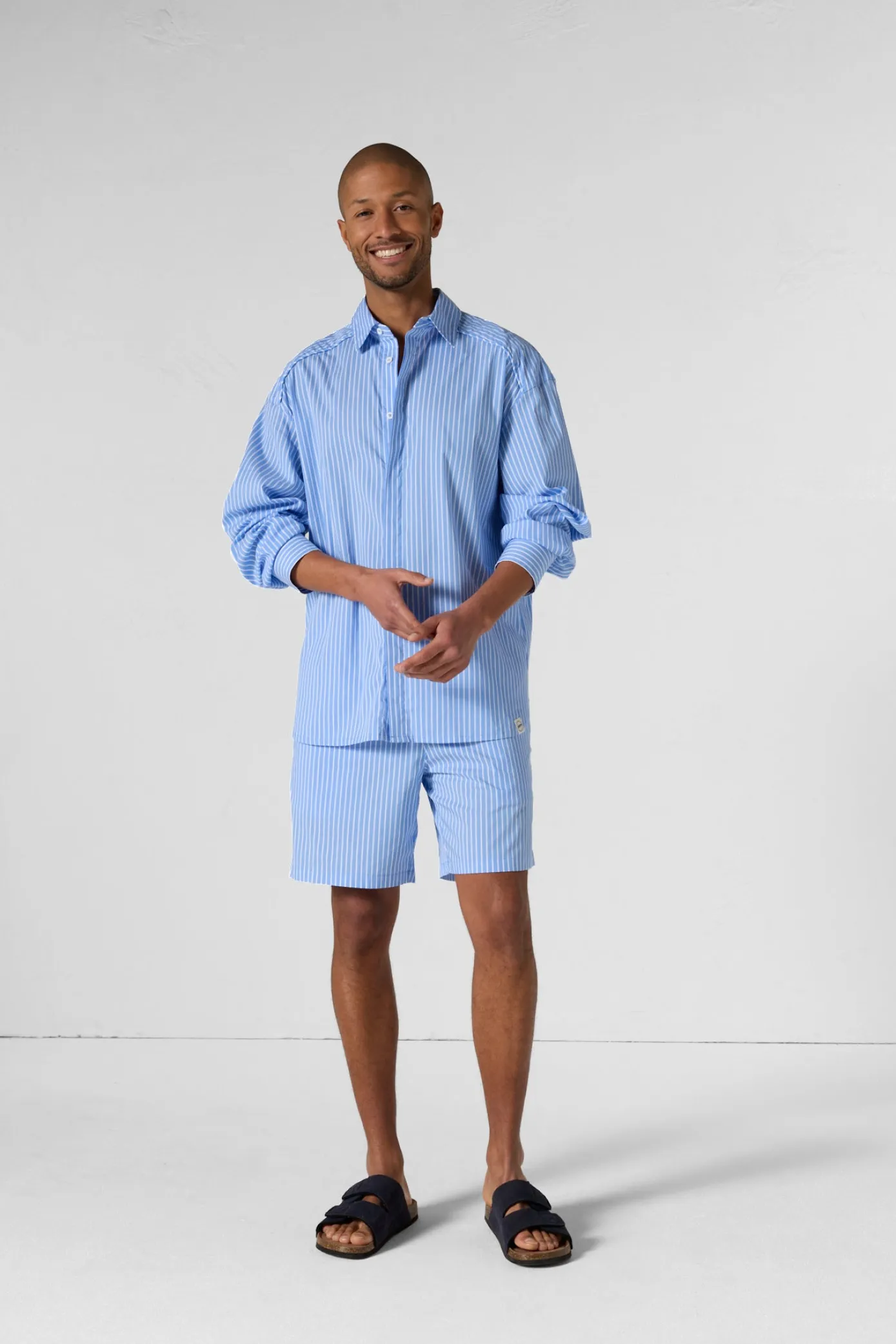Chemise mixte en popeline Bleu céleste rayé Duffy stripe