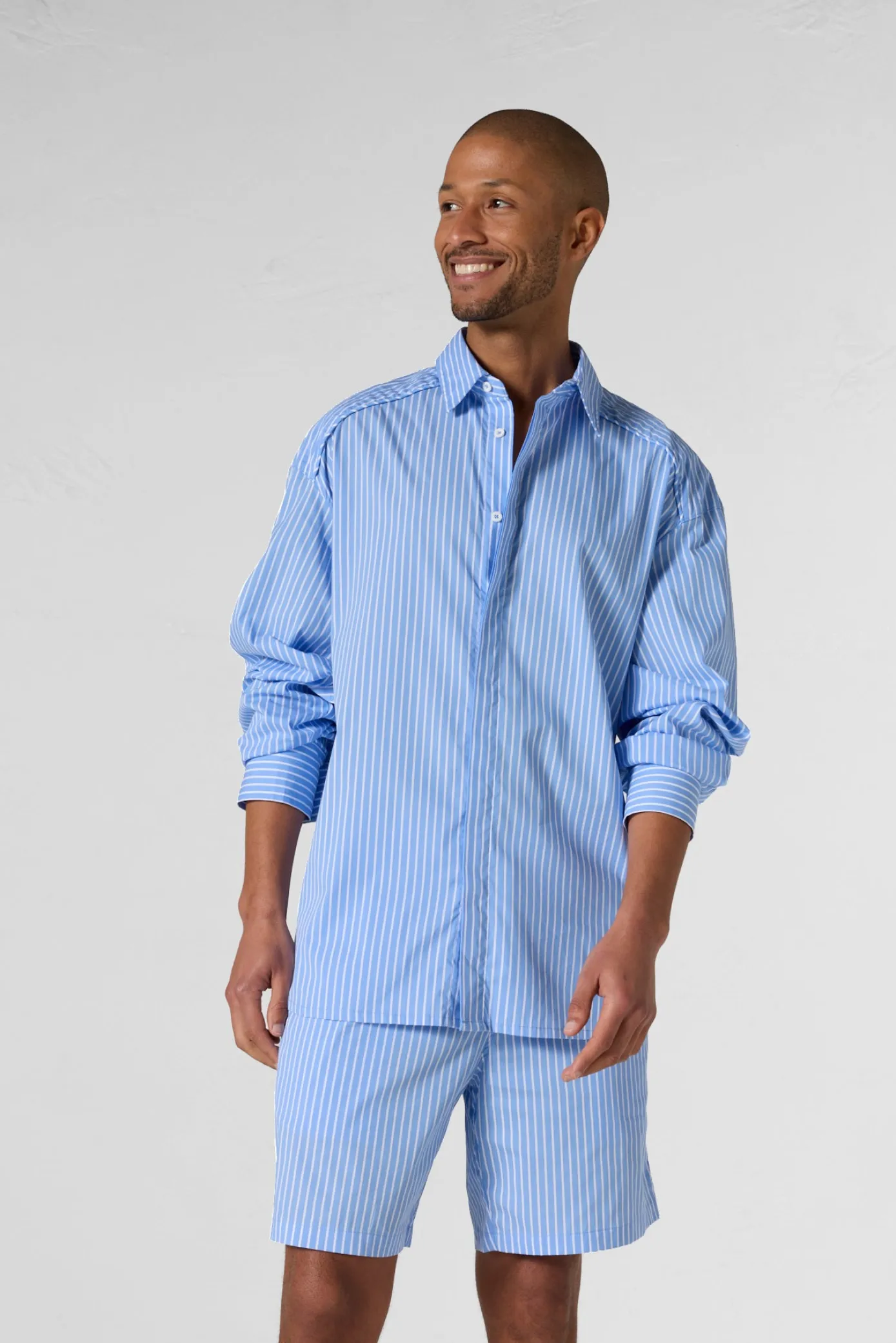 Chemise mixte en popeline Bleu céleste rayé Duffy stripe