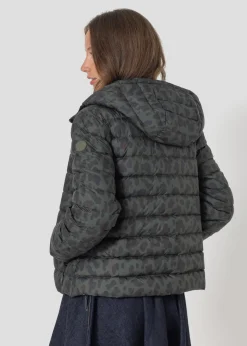 Doudoune courte à capuche Army foncé léopard Charline print