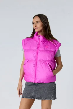 Doudoune courte oversize sans manches Rose électrique Lyna