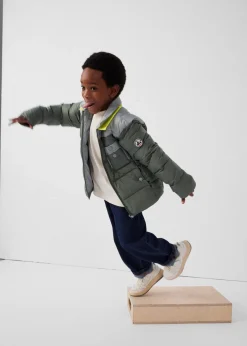 Doudoune enfant bicolore contrastée Vert sauge/Roche lunaire Orel