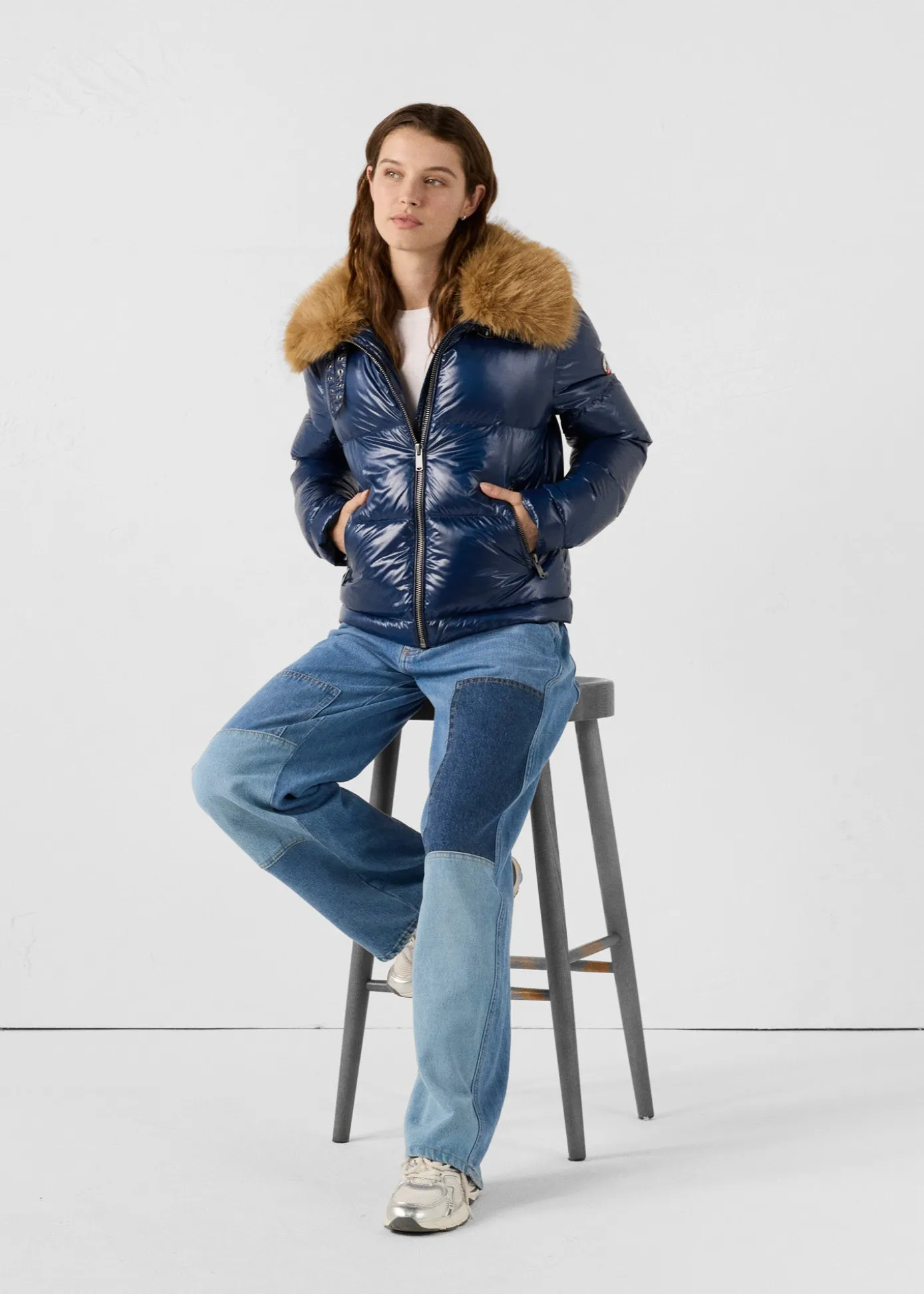 Doudoune Grand Froid fausse fourrure Marine Nevada shiny