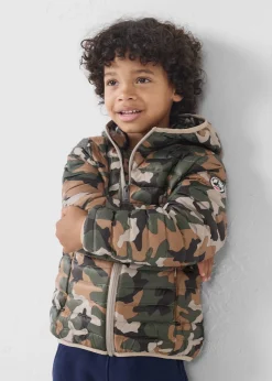 Doudoune légère à capuche enfant Camo sucre roux Hugo print
