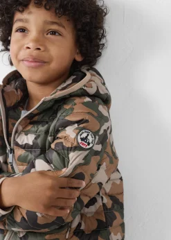 Doudoune légère à capuche enfant Camo sucre roux Hugo print