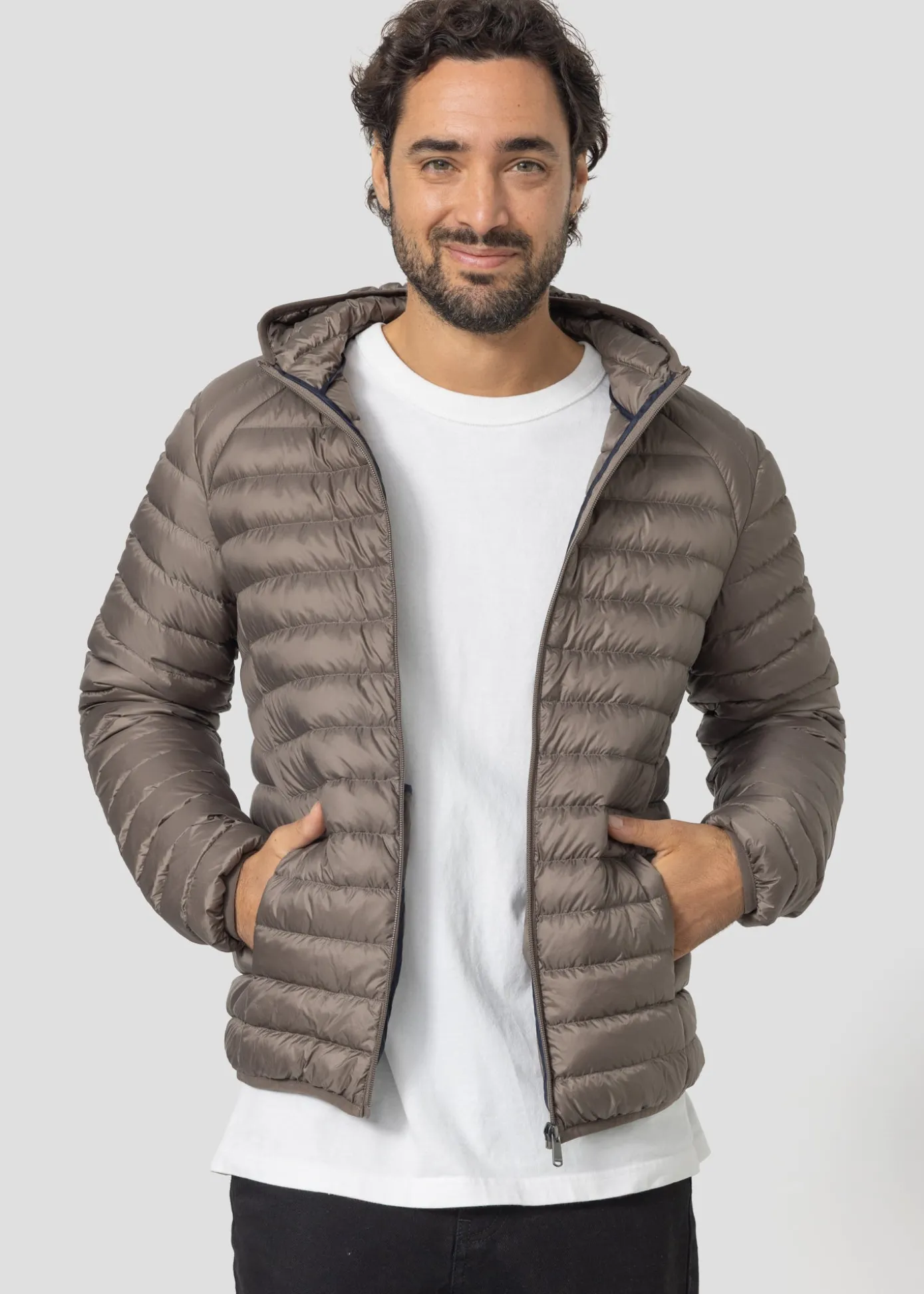 Doudoune légère à capuche Taupe Nico