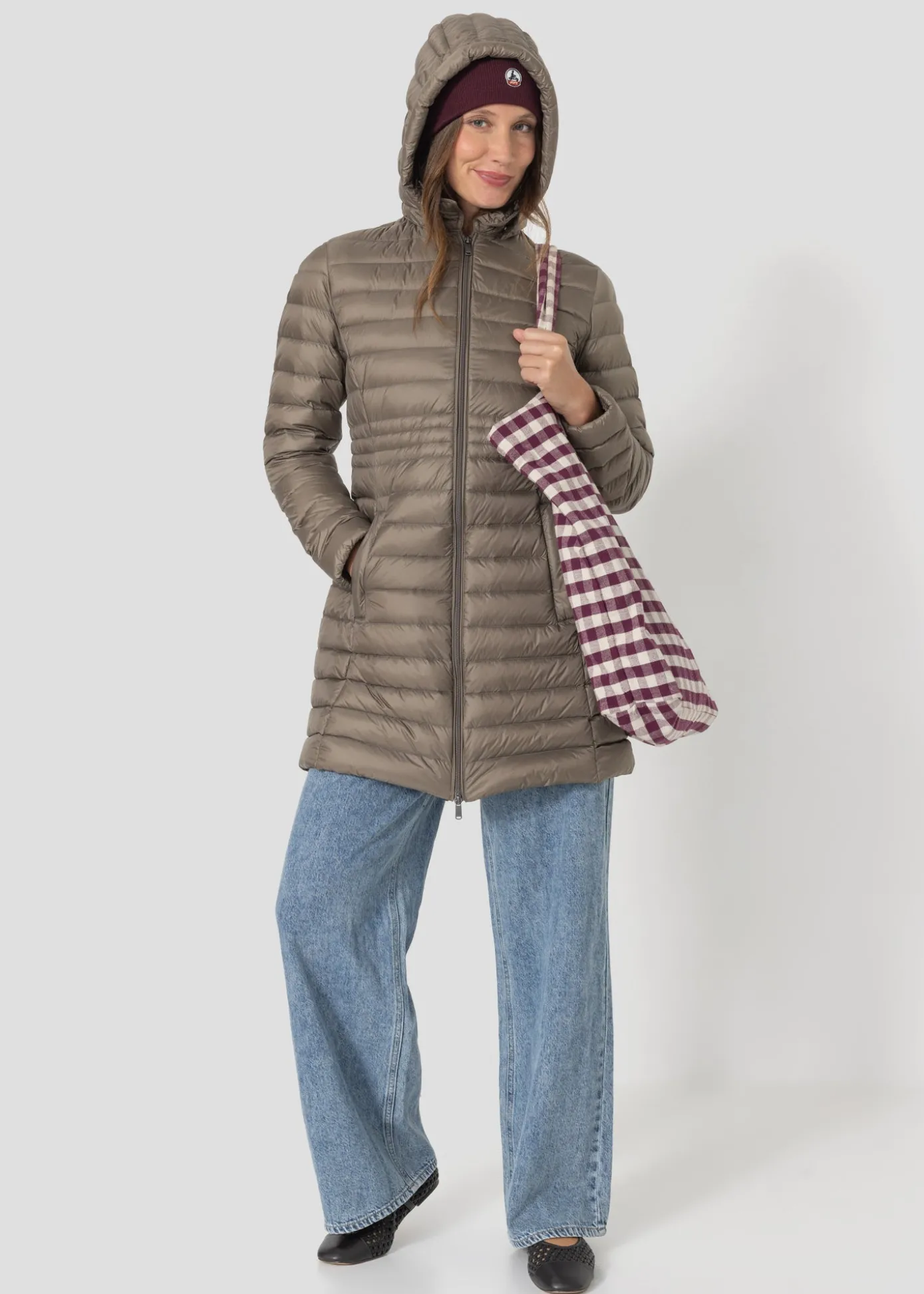 Doudoune longue à capuche Taupe Vero 2.0