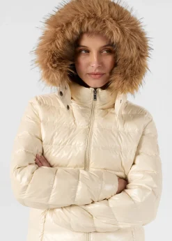 Doudoune mi-longue laquée Grand Froid Naturel Perle
