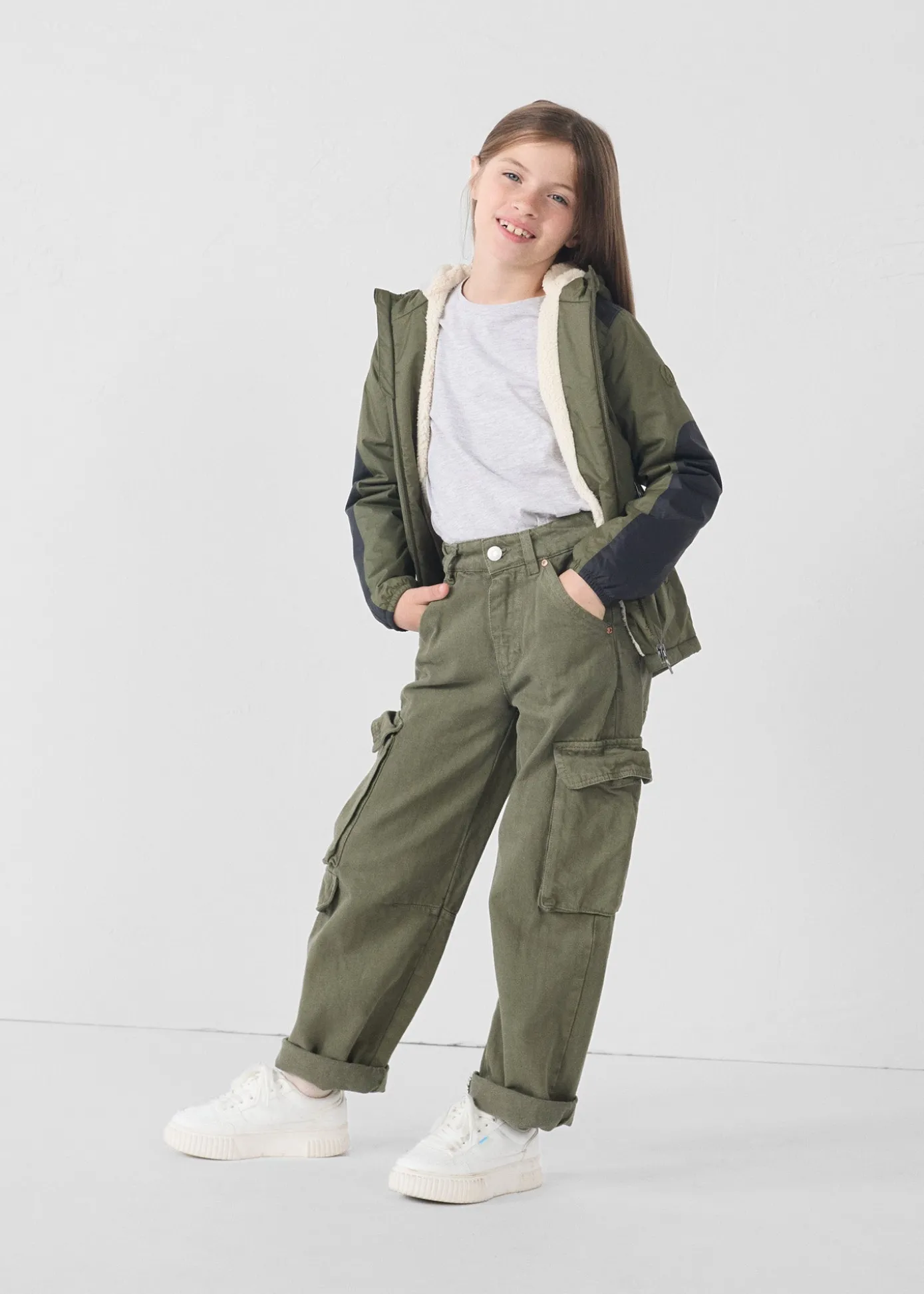 Imperméable enfant à capuche sherpa Army Lag sherpa