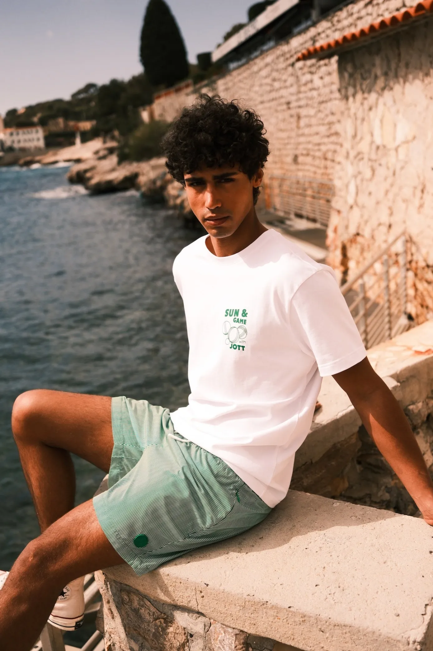Maillot de bain Vert sauge rayé Ian stripe