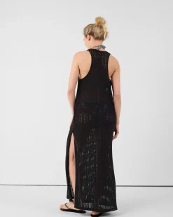 Robe longue en maille de coton Noir Euginia