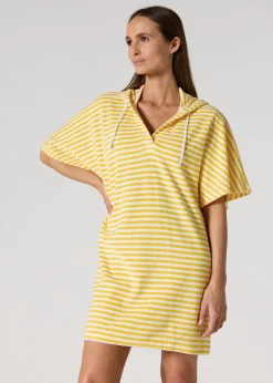 Robe éponge à capuche Jaune abeille rayé Pearl stripe