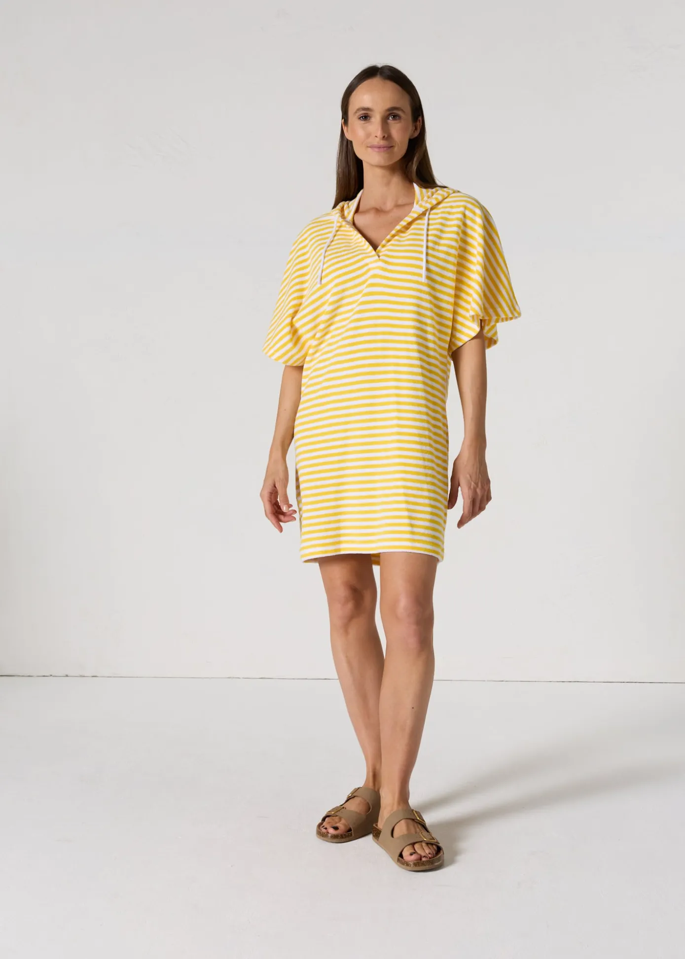 Robe éponge à capuche Jaune abeille rayé Pearl stripe