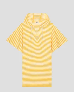 Robe éponge à capuche Jaune abeille rayé Pearl stripe