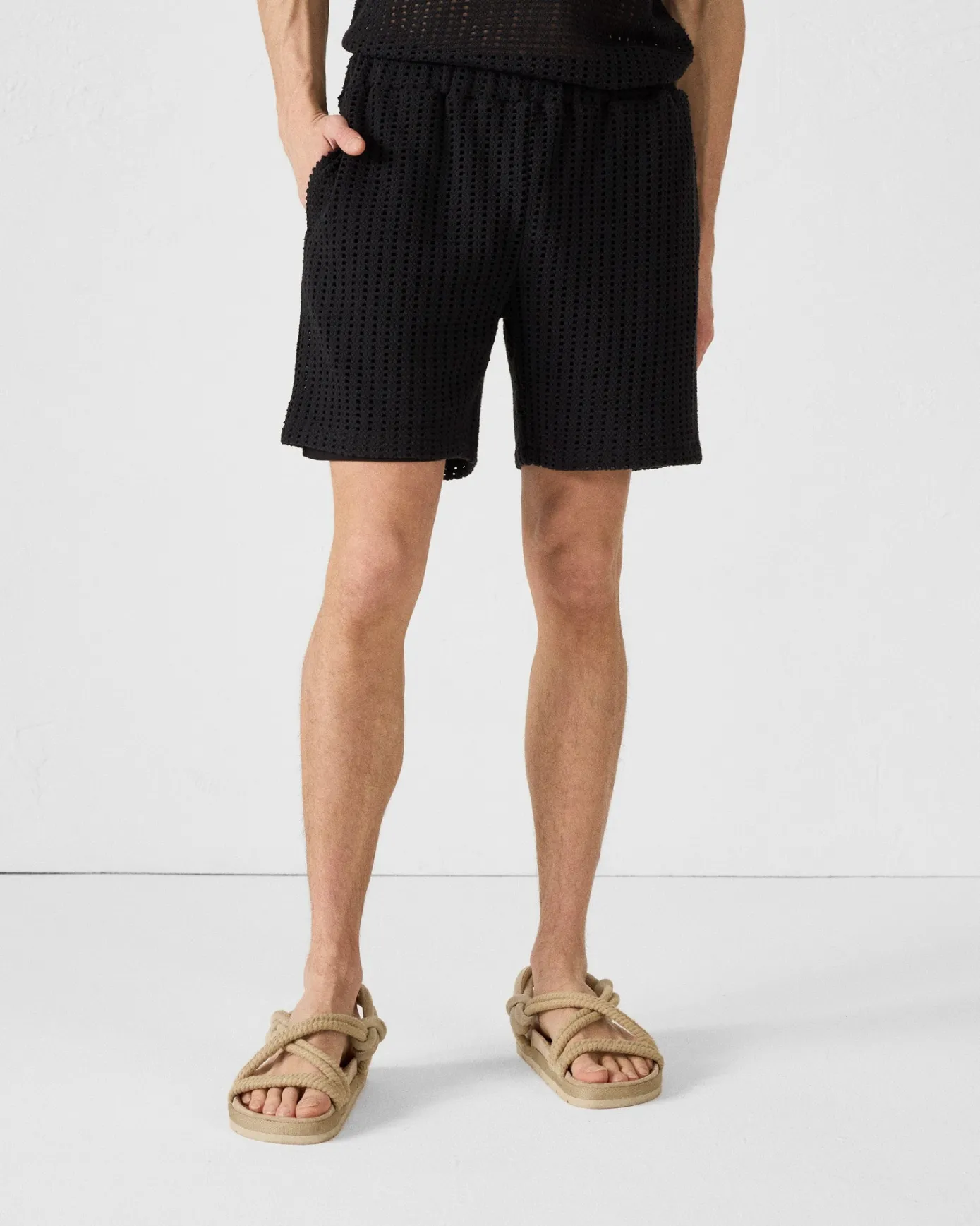 Short en maille de coton Noir Vittorio
