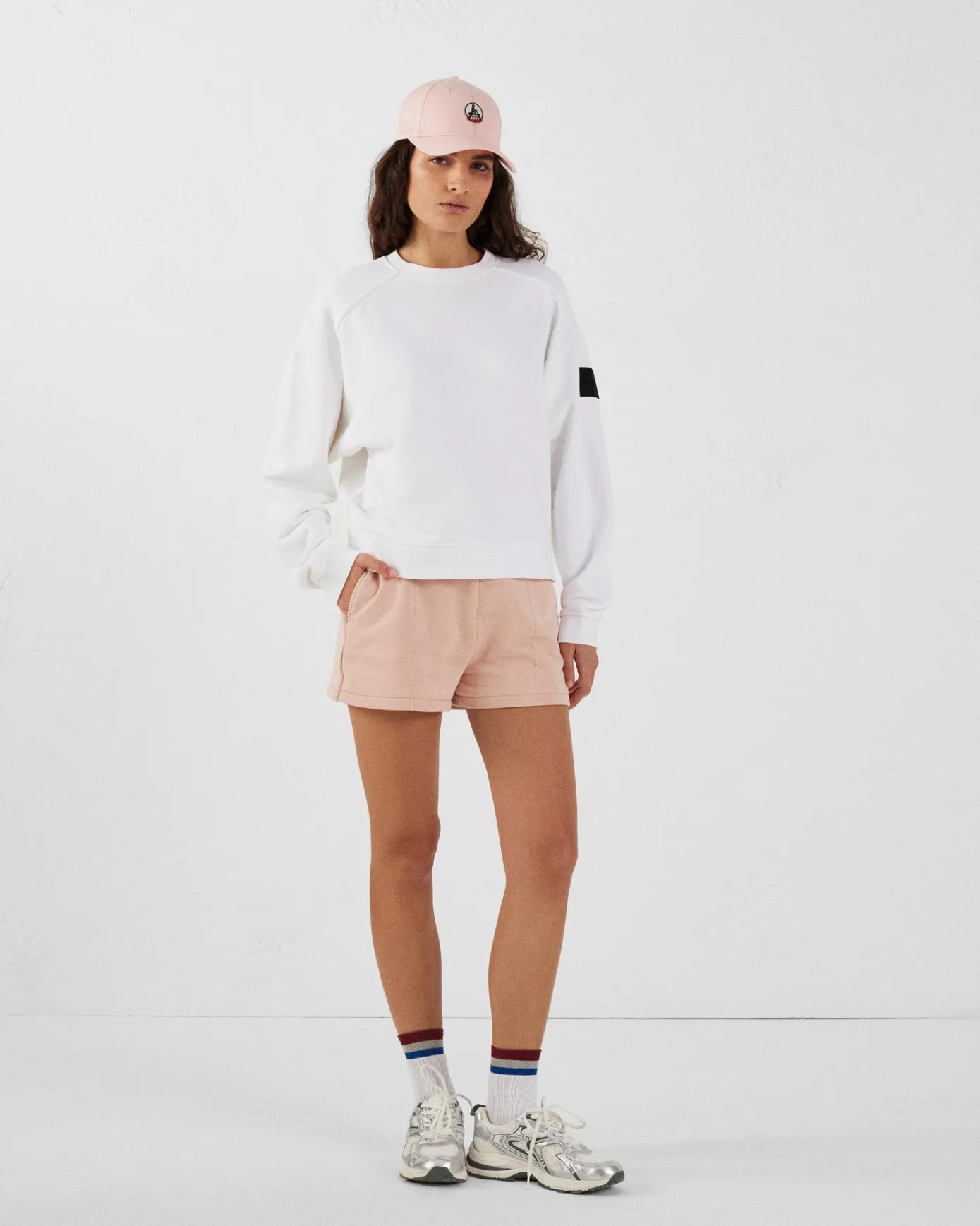 Sweat bimatière col rond Blanc Pinako