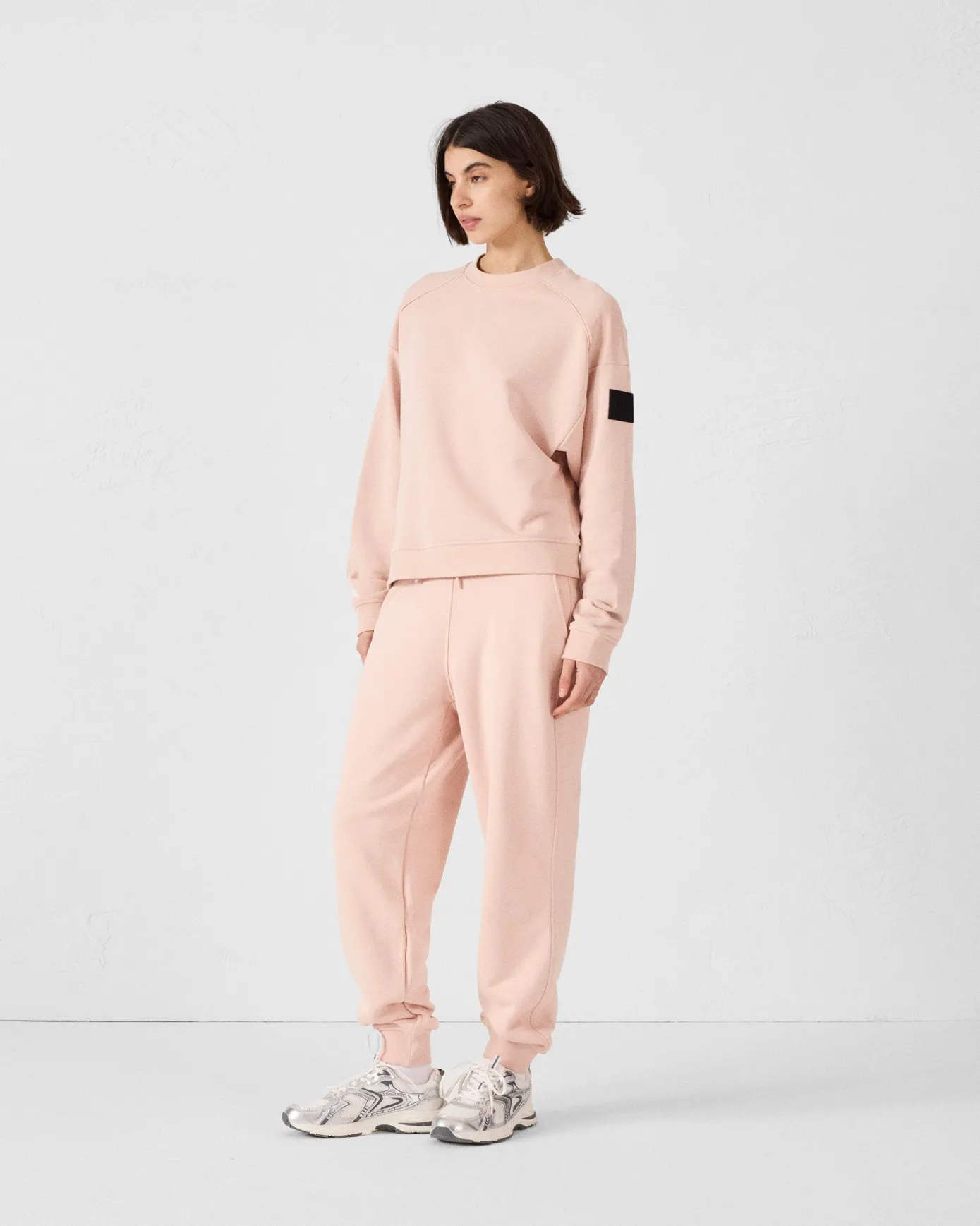 Sweat bimatière col rond Pêche clair Pinako