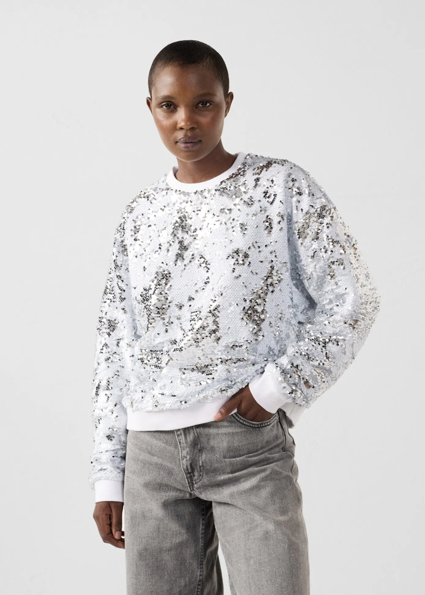 Sweat à sequins Blanc/argent Jeanne