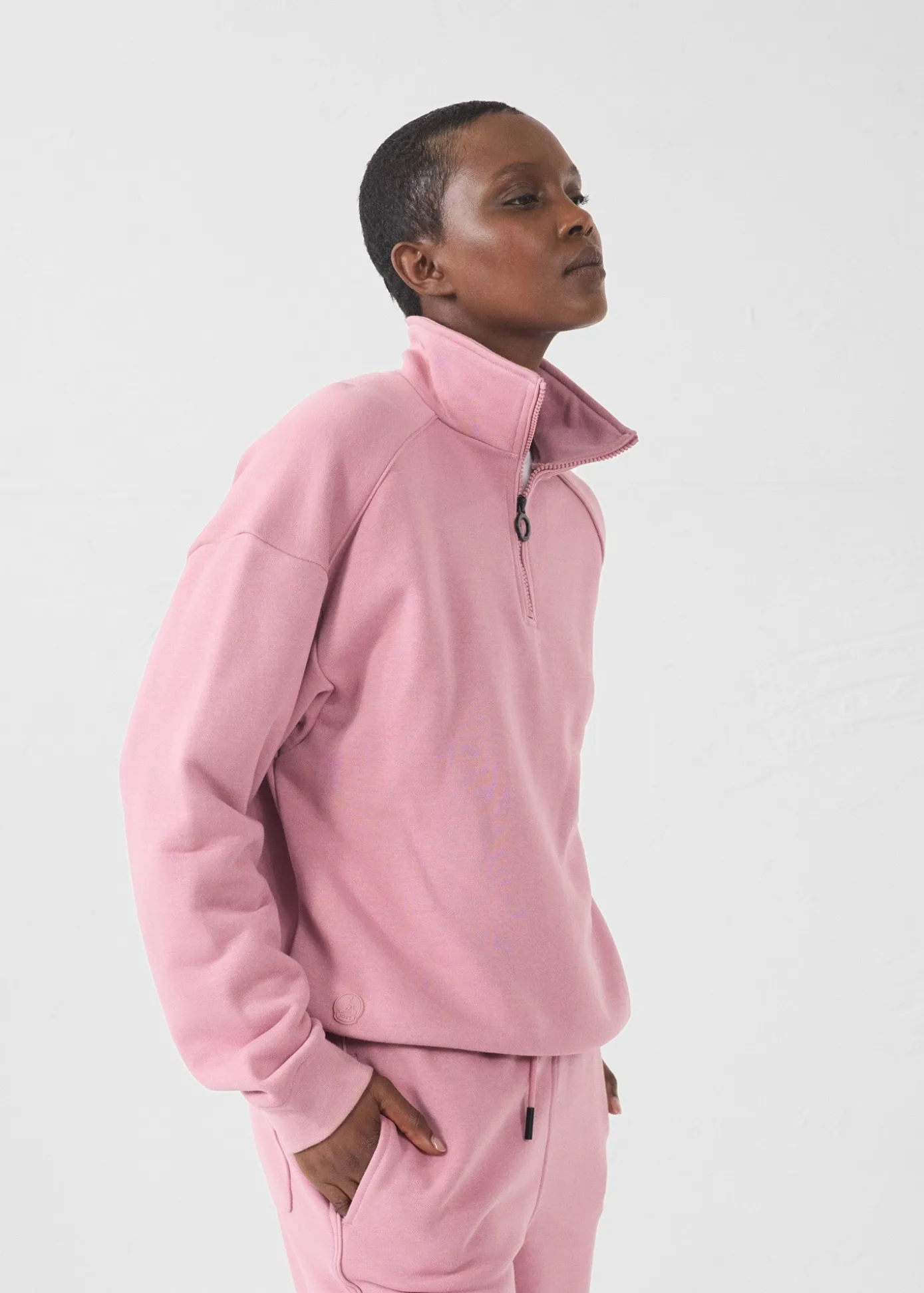 Sweatshirt demi-zippé Rose antique Line