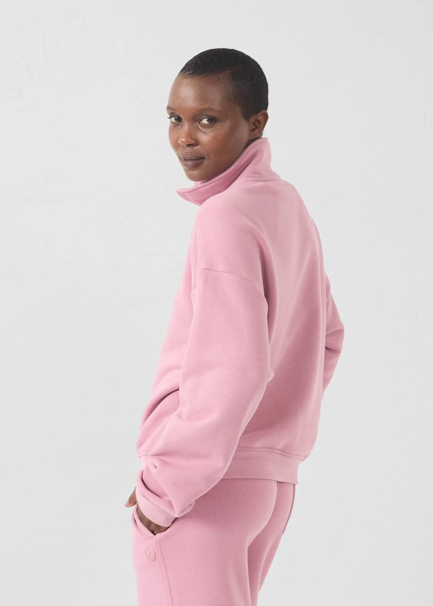 Sweatshirt demi-zippé Rose antique Line