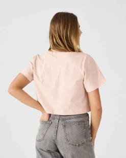 T-shirt col rond en coton Pêche clair Mazu