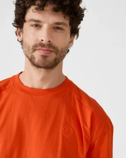 T-shirt col rond en coton Rouge feu Narong