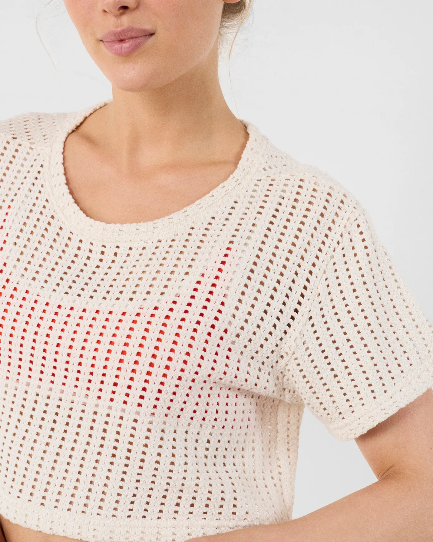 T-shirt col rond en maille de coton Naturel Giada