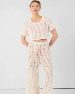 T-shirt col rond en maille de coton Naturel Giada