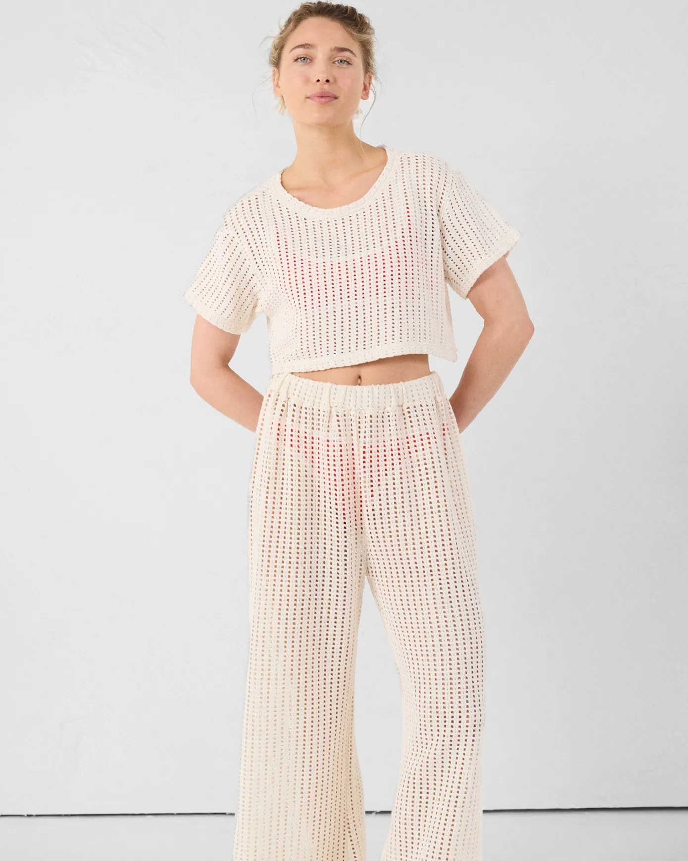 T-shirt col rond en maille de coton Naturel Giada