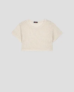 T-shirt col rond en maille de coton Naturel Giada