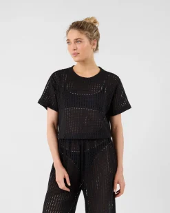 T-shirt col rond en maille de coton Noir Giada