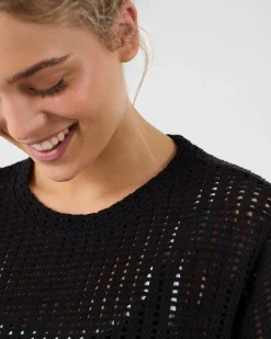 T-shirt col rond en maille de coton Noir Giada