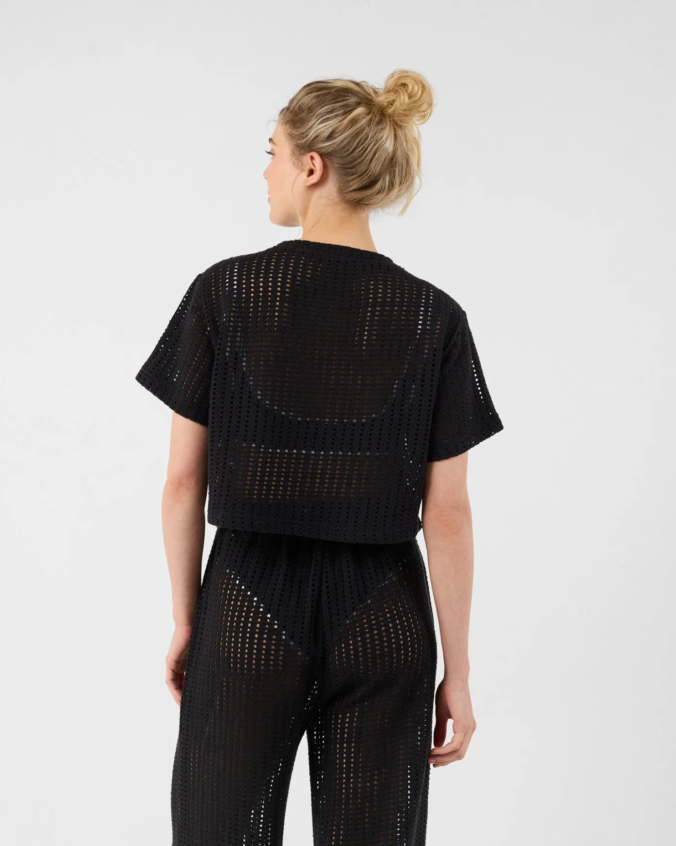 T-shirt col rond en maille de coton Noir Giada