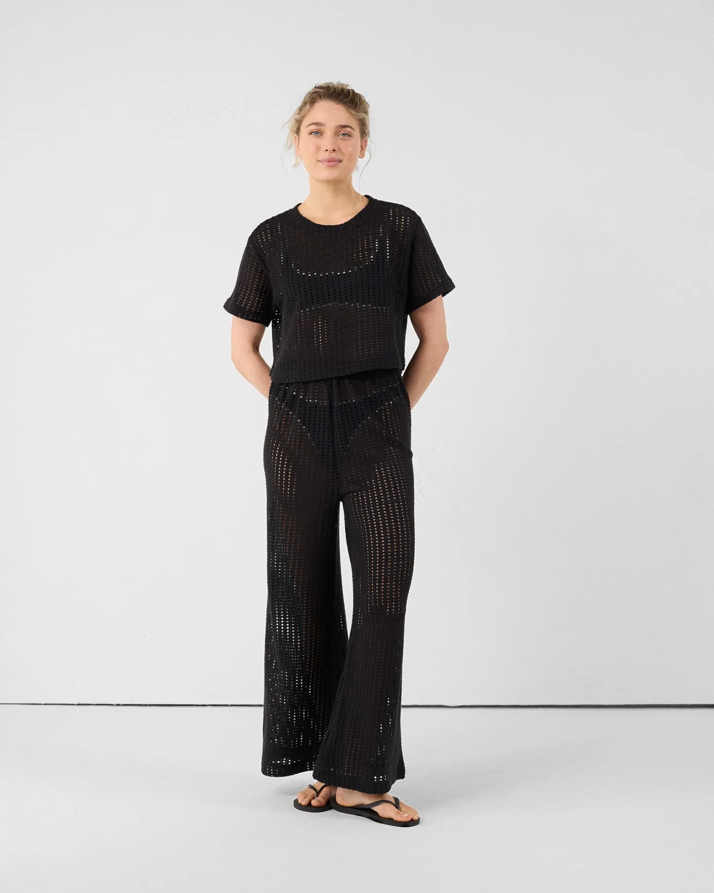 T-shirt col rond en maille de coton Noir Giada