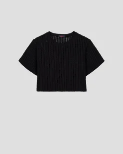 T-shirt col rond en maille de coton Noir Giada