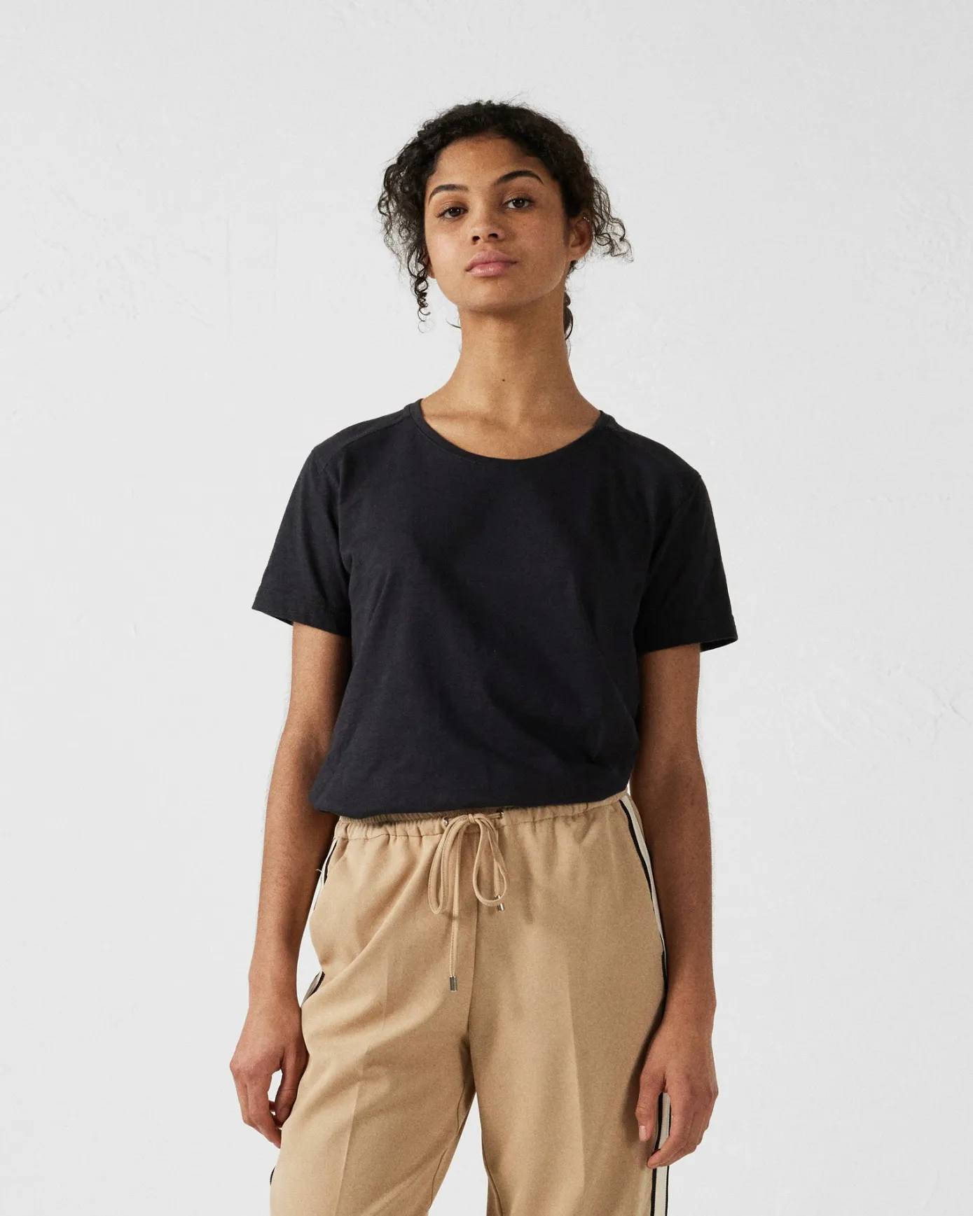 T-shirt col rond femme en coton Noir Angela