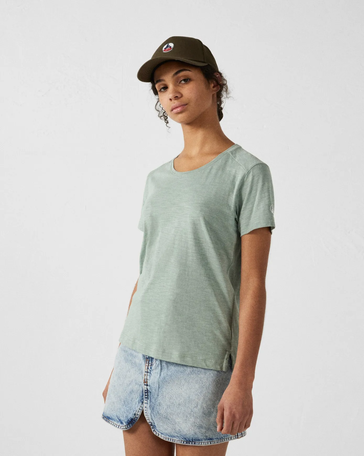 T-shirt col rond femme en coton Vert minéral Angela