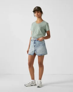 T-shirt col rond femme en coton Vert minéral Angela