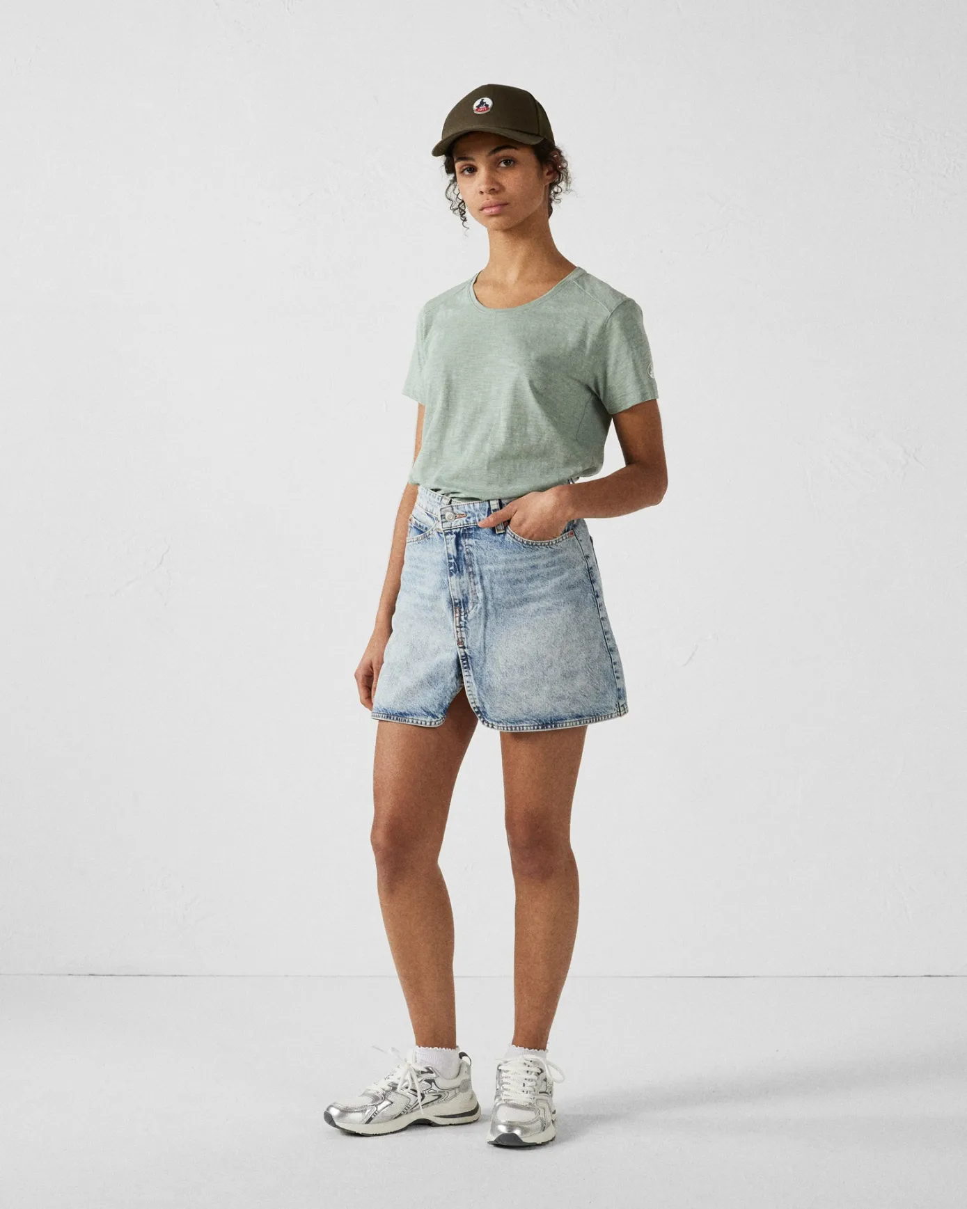 T-shirt col rond femme en coton Vert minéral Angela