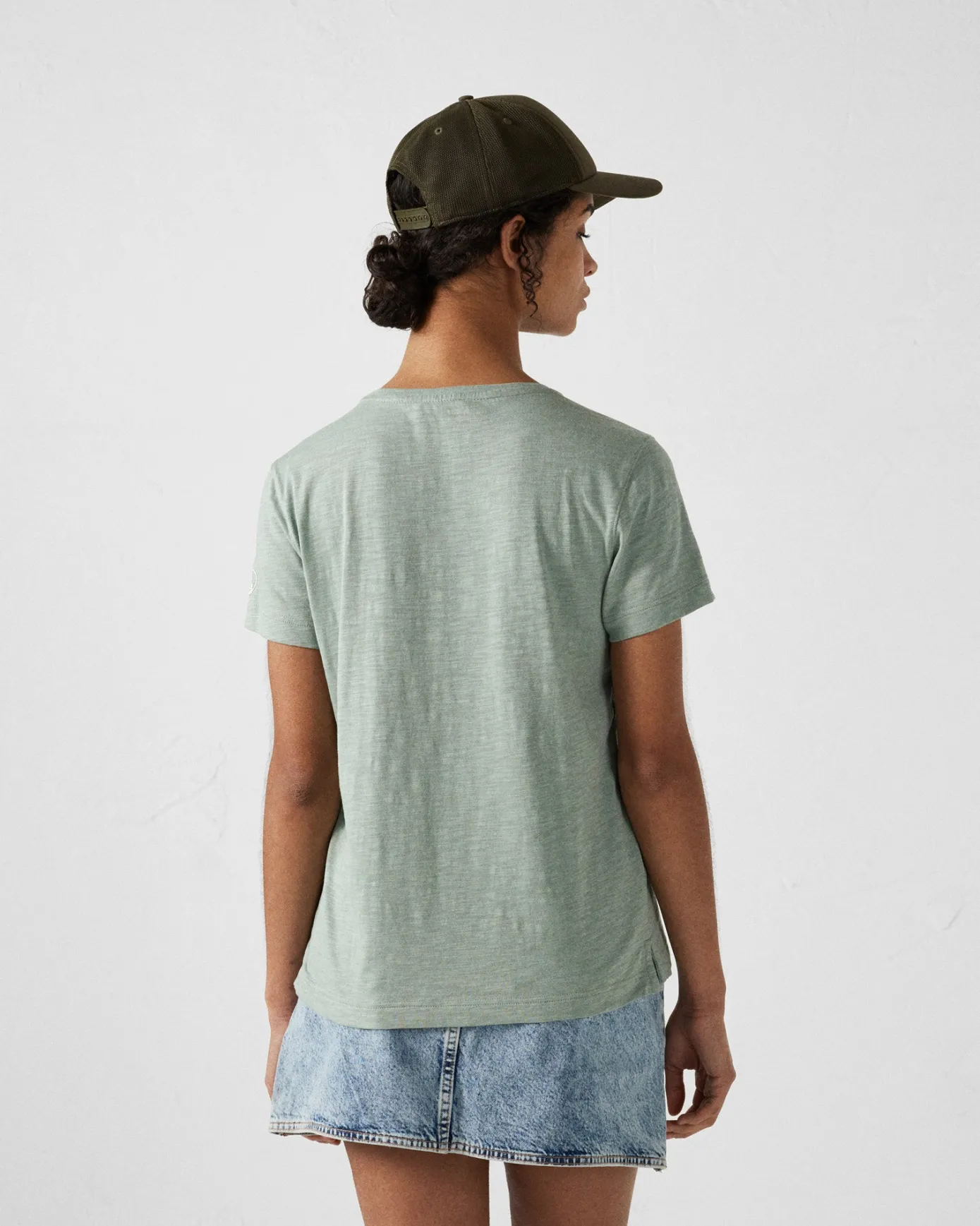 T-shirt col rond femme en coton Vert minéral Angela