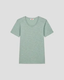 T-shirt col rond femme en coton Vert minéral Angela