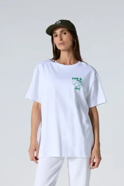 T-shirt col rond mixte imprimé Blanc Samet