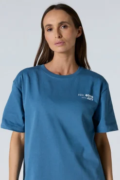 T-shirt col rond mixte imprimé Bleu jeans Kood