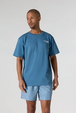 T-shirt col rond mixte imprimé Bleu jeans Kood