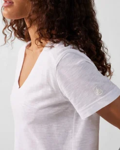 T-shirt col V femme en coton Blanc Sonia