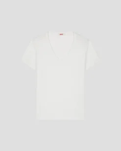 T-shirt col V femme en coton Blanc Sonia