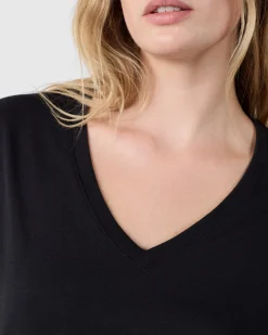 T-Shirt col V Noir Sofy