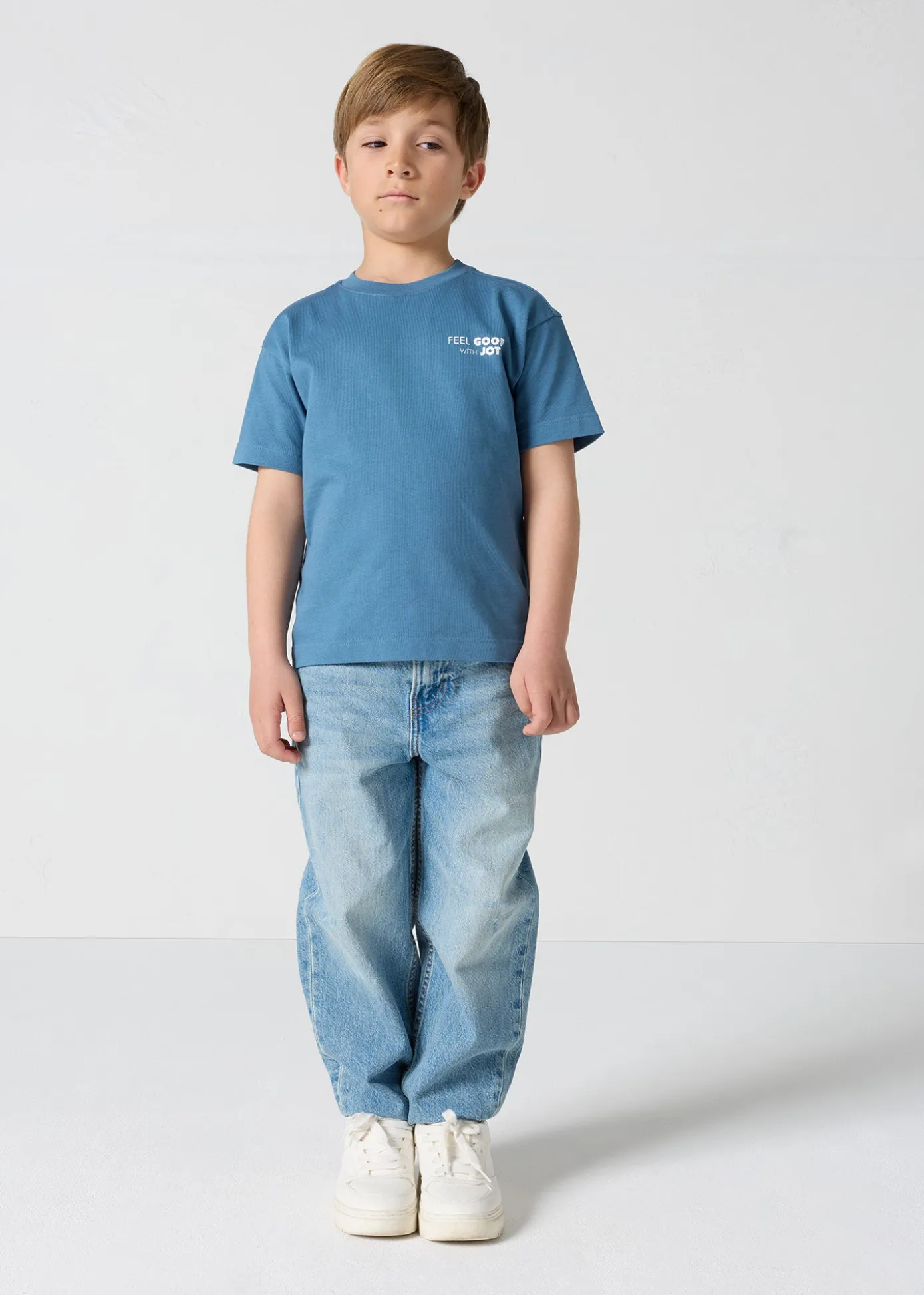 T-shirt enfant col rond imprimé Bleu jeans Mak