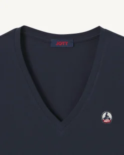 T-shirt uni col V en coton biologique Marine Cancun 2.0