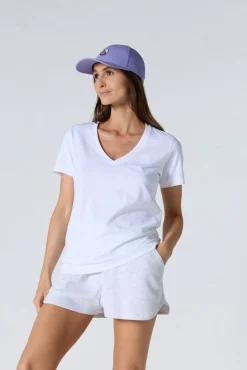 T-shirt uni col V en coton Blanc Sofia 2.0